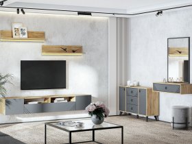 Модульная гостиная Байкал (дуб крафт золотой/графит) в Поваренке - povarenka.mebel-nsk.ru | фото