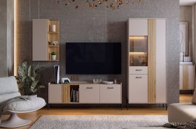 Модульная стенка Доминика (кашемир/дуб крафт золотой) в Поваренке - povarenka.mebel-nsk.ru | фото