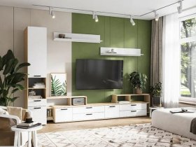 Модульная стенка Санса (дуб сонома/белый) в Поваренке - povarenka.mebel-nsk.ru | фото