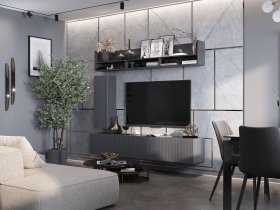 Стенка 2000 Квинта (темно-серый/силк титан/графит) в Поваренке - povarenka.mebel-nsk.ru | фото