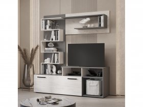 Стенка Евро (графит/дуб крафт белый) в Поваренке - povarenka.mebel-nsk.ru | фото