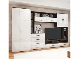 Стенка Коста МДФ (дуб венге/белый глянец) в Поваренке - povarenka.mebel-nsk.ru | фото